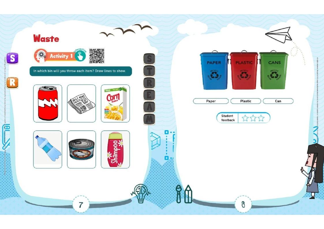 Activity Book pages about sorting waste for recycling