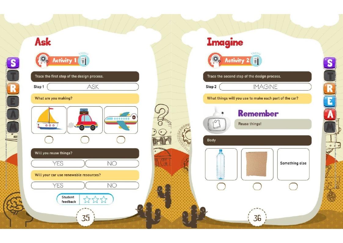 Activity Book pages showing a toy car project
